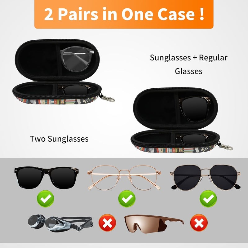 FlyingMage Store Double Eyeglasses Case, Hard Shell Dual Sunglasses Organizer with Zipper Clip Travel Glasses Storage for Women Men - Image 2